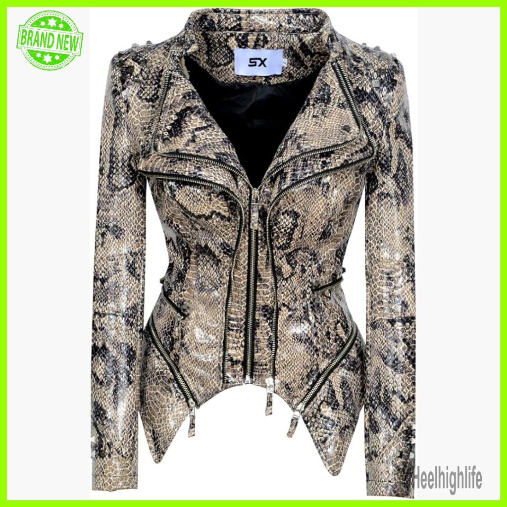 Faux Leather Moto Jacket With Rivet Detail, Zipper Closure, Standard Fit